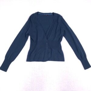 The Limited Cardigan Sweater L Blue Angora Cashmere Blend Peplum Waist Quiet Lux